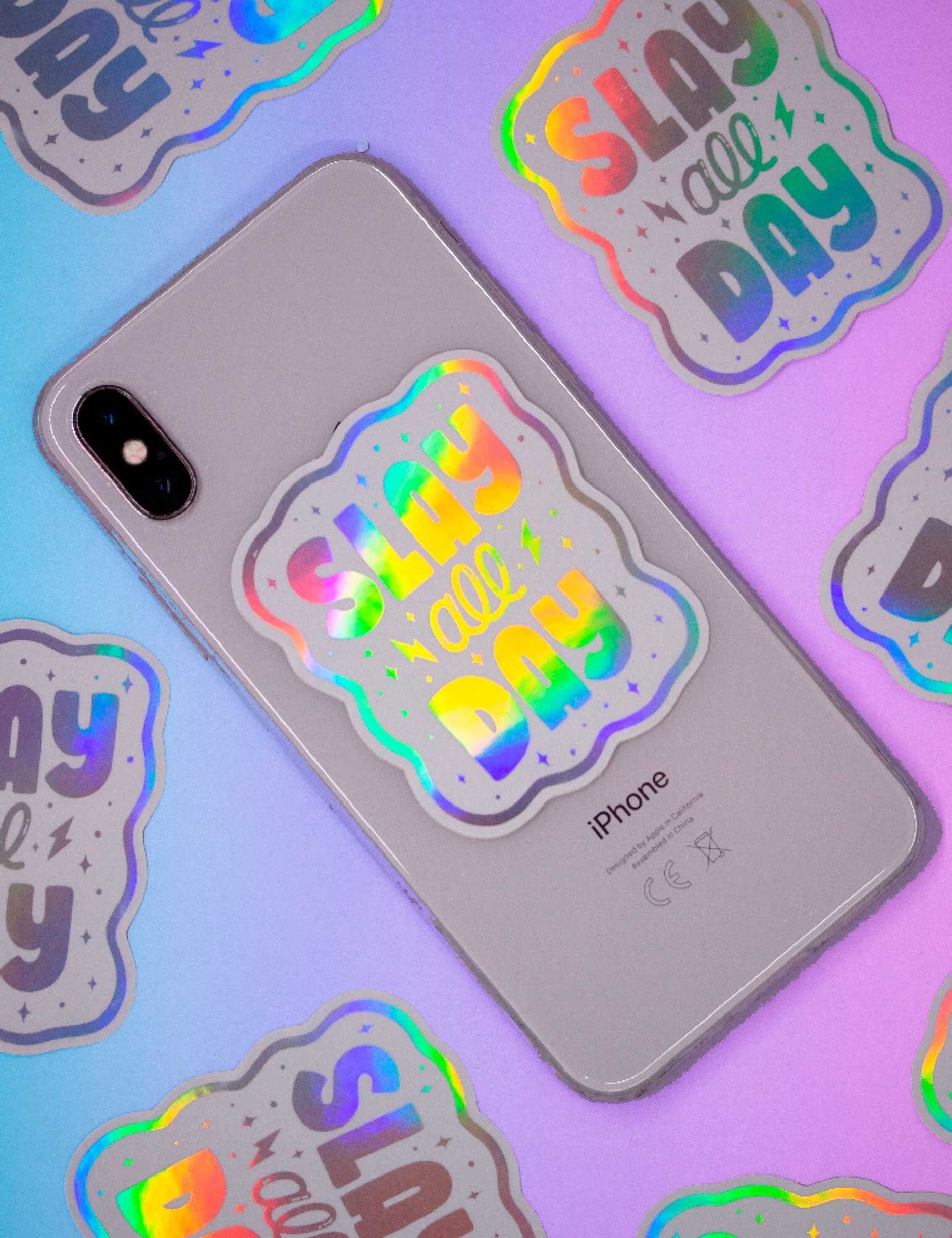 Slay all day holographic lettering sticker