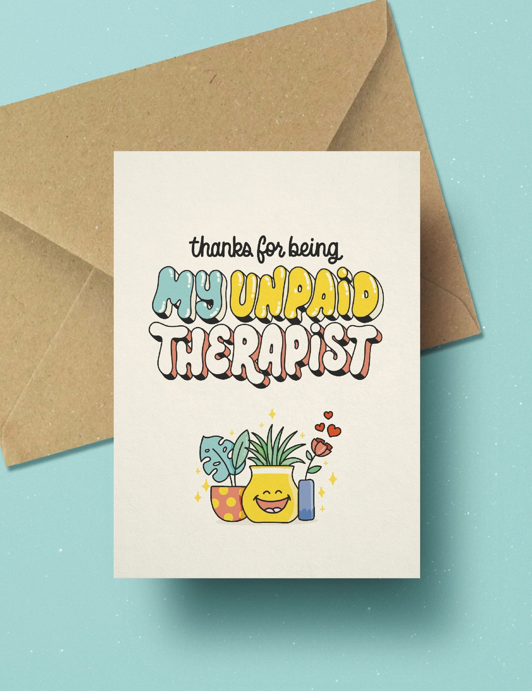 Carte Unpaid Therapist | carte remerciement pour ami | carte humour drôle | carte amitié | note de soutien et encouragement | idée cadeau BFF