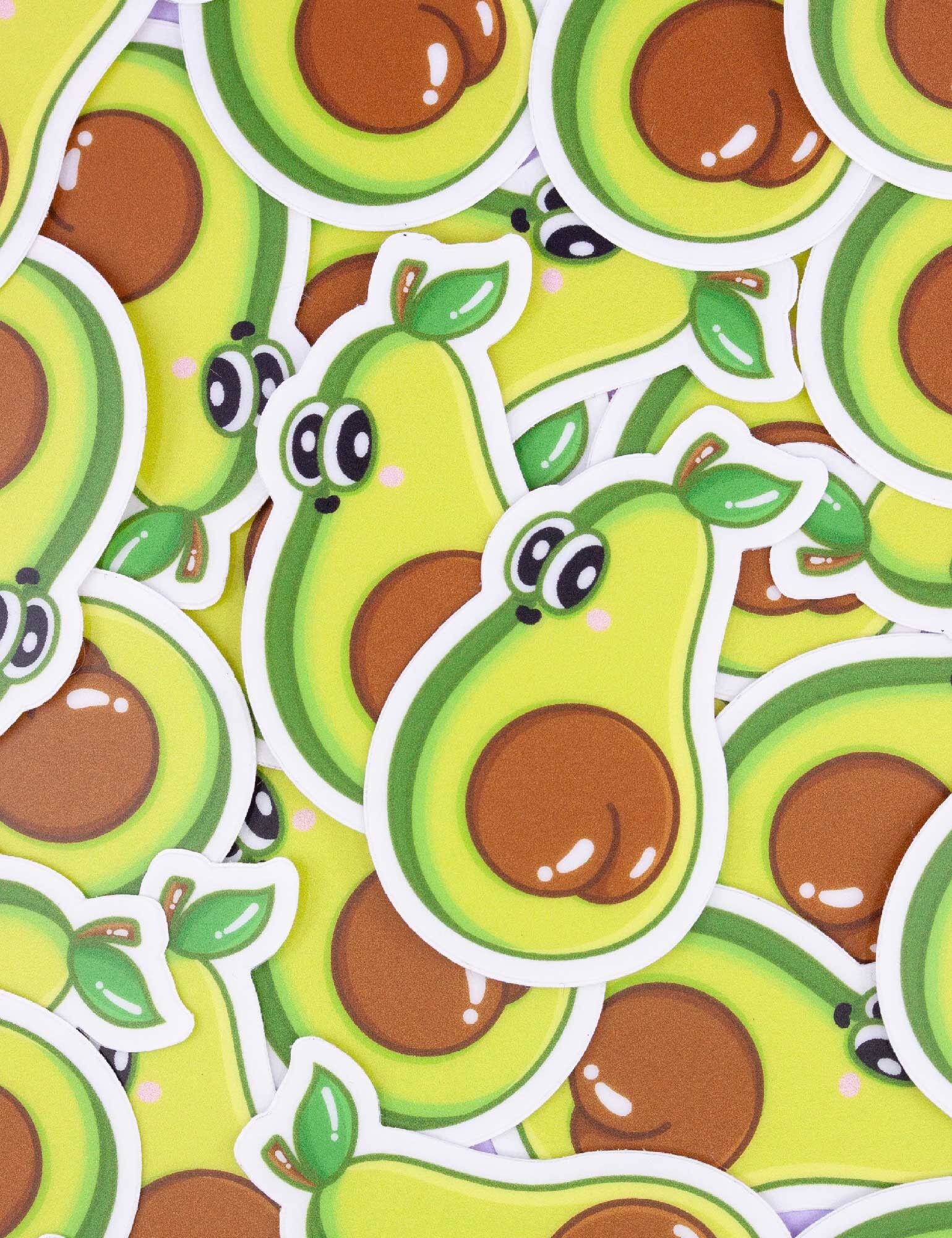 Sticker Vinyle Avocado Tush | Autocollant Avocat Kawaii avec Noyau Drôle en Forme de Fesses, Funny Food Sticker pour Cahier, Ordinateur ou Bouteille