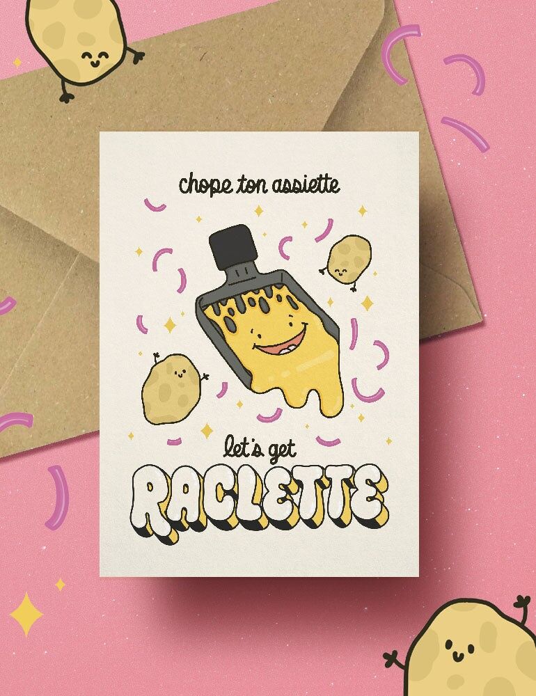 Carte postale Raclette | carte française humour | carte fromage raclette | fan de raclette | carte fête raclette | idée cadeau gourmand