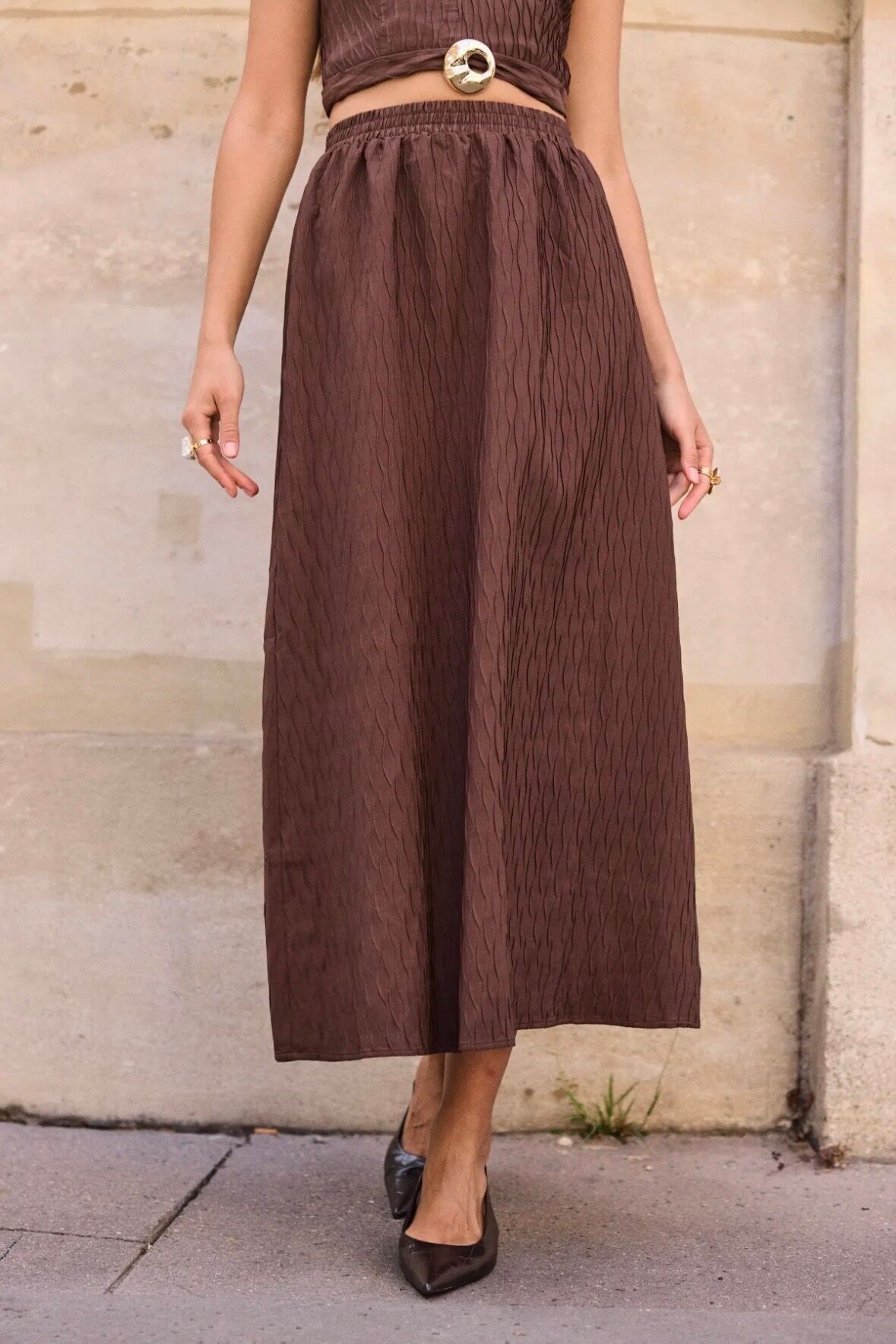 Gonna midi plissettata testurizzata - 5672