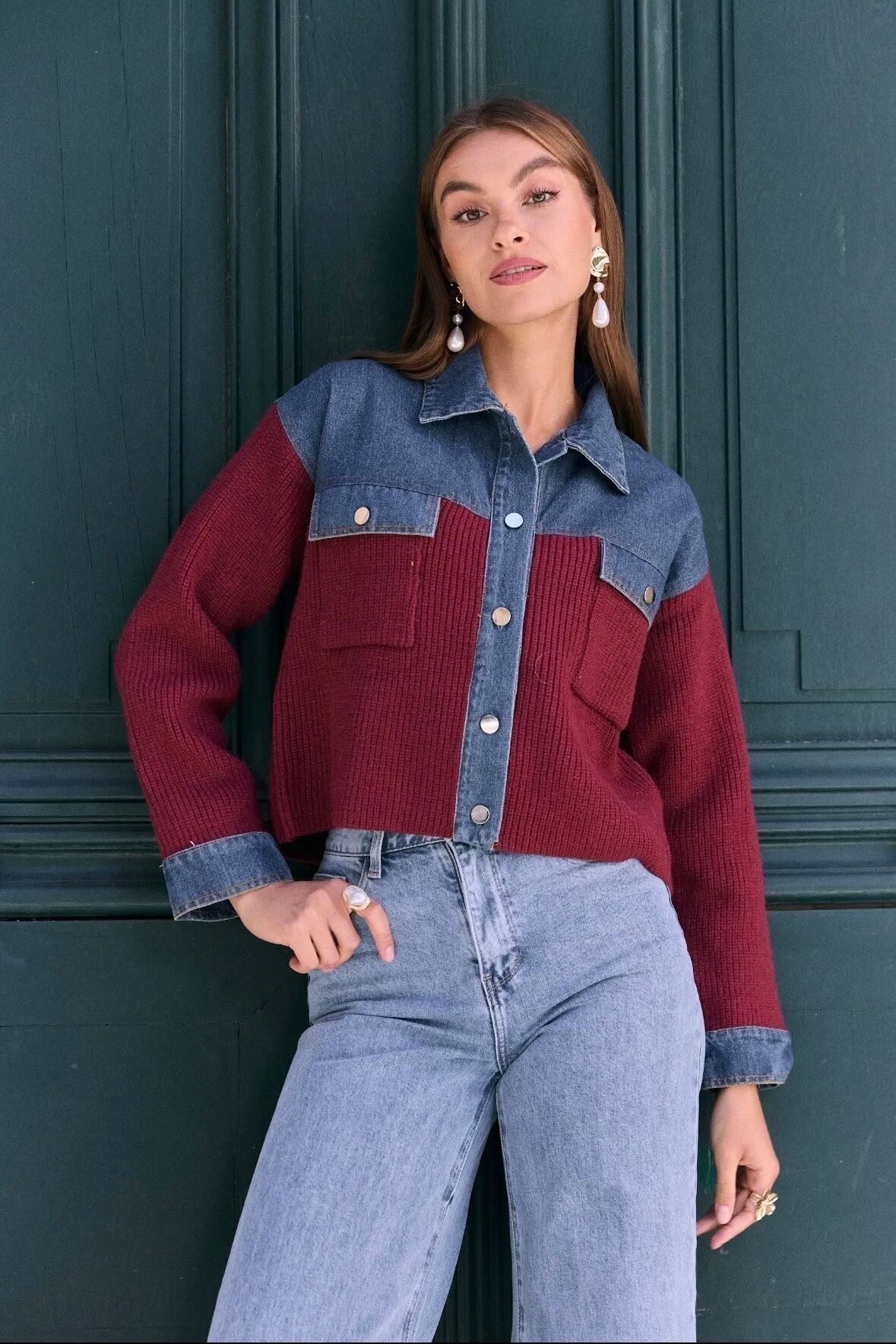 Giacca bicolore in denim e rete - 2632