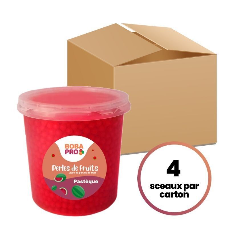 Watermelon Bubble Tea Pearls - 4 x 3.2kg Buckets - Popping Boba - Ready-to-Serve Fruit Pearls