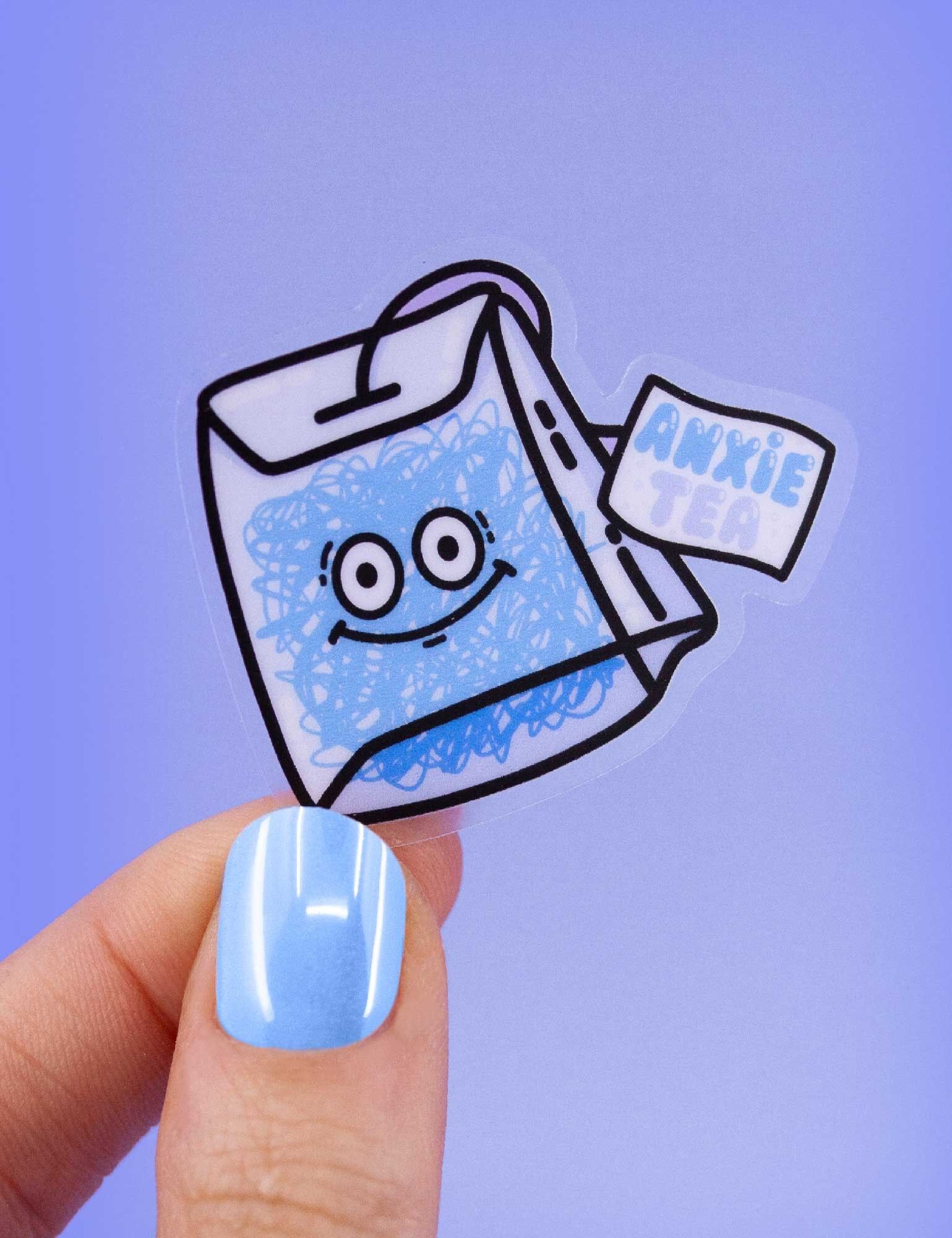 Anxiety-Tea Clear Vinyl Sticker | Kawaii and Funny Tea Bag Sticker, Humorous Pun for Computer, Notebook or Bottle