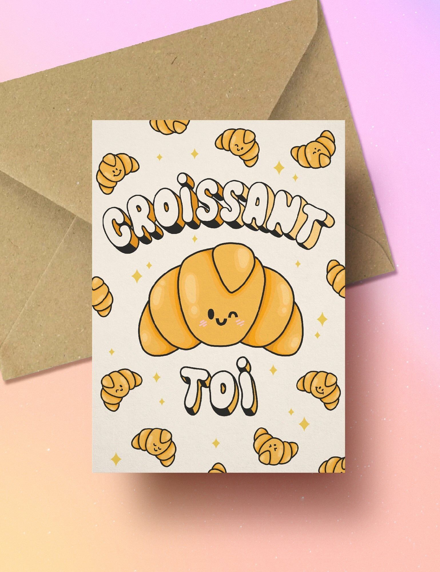 Carte postale Croissant toi | carte humour française | carte amitié drôle | carte kawaii | cadeau amusant pour ami ou amour
