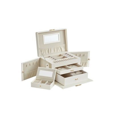 Joyero de 3 niveles con tapa de PU en blanco clásico – 18,2 x 26 x 17,4 cm