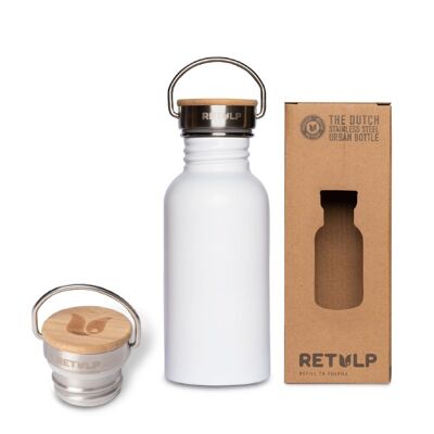 Botella de acero resistente con tapón de bambú - Urban 500ml Chalk White