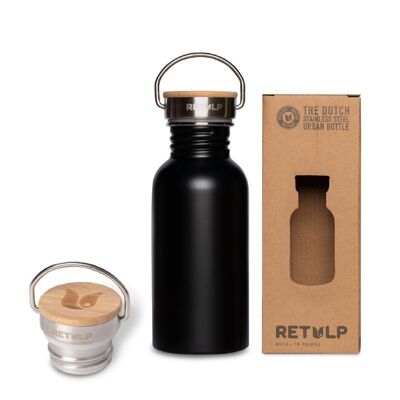 Durable steel drinkbottle with bambu cap - Urban 500ml Night Black