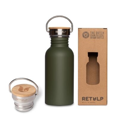Robuste Trinkflasche aus Stahl mit Bambusverschluss - Urban 500ml Bottle Forest Green