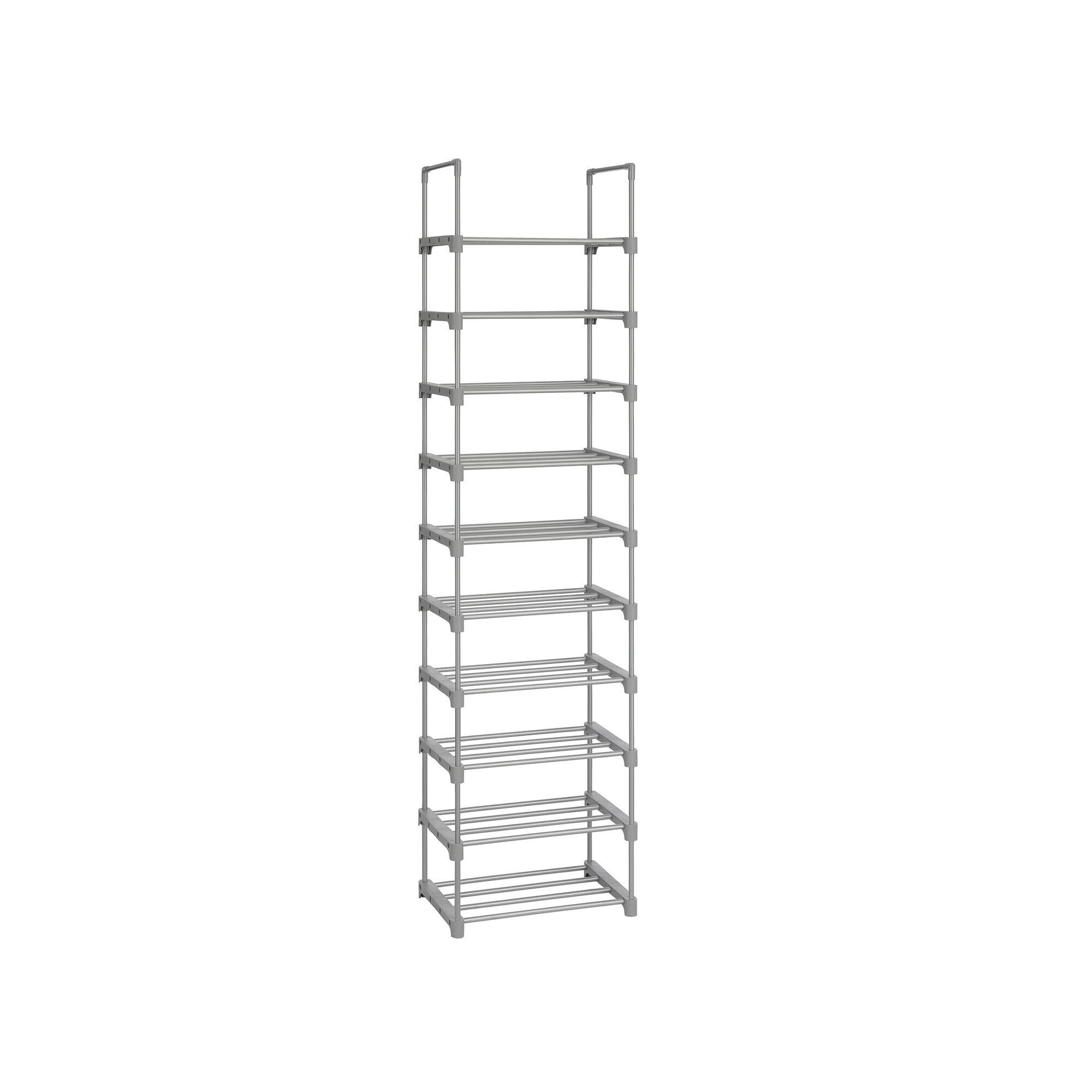 Larger shoe rack with 10 levels grey - 45 x 30 x 174 cm