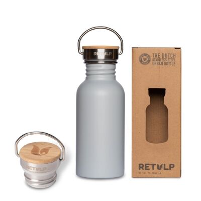 Botella de acero resistente con tapón de bambú - Botella Urban de 500 ml Grannies Grey