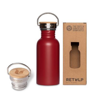 Robuste Trinkflasche aus Stahl mit Bambusverschluss - Urban 500ml Ruby Red