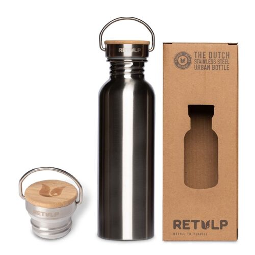 Durable steel drinkbottle with bambu cap - - Urban bottle 750ml RVS