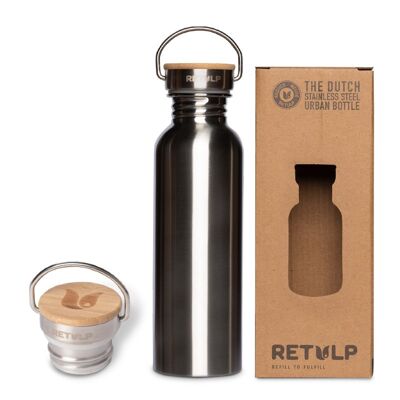 Botella de acero resistente con tapón de bambú - - Botella Urban 750ml RVS