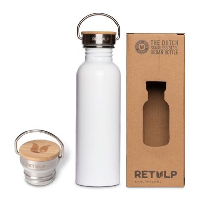 Robuste Trinkflasche aus Stahl mit Bambusverschluss - Urban Bottle 750ml Chalk White