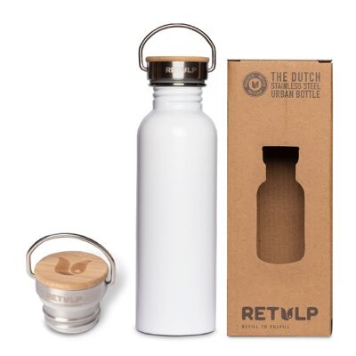 Gourde en acier durable avec bouchon en bambou - Urban Bottle 750ml Chalk White