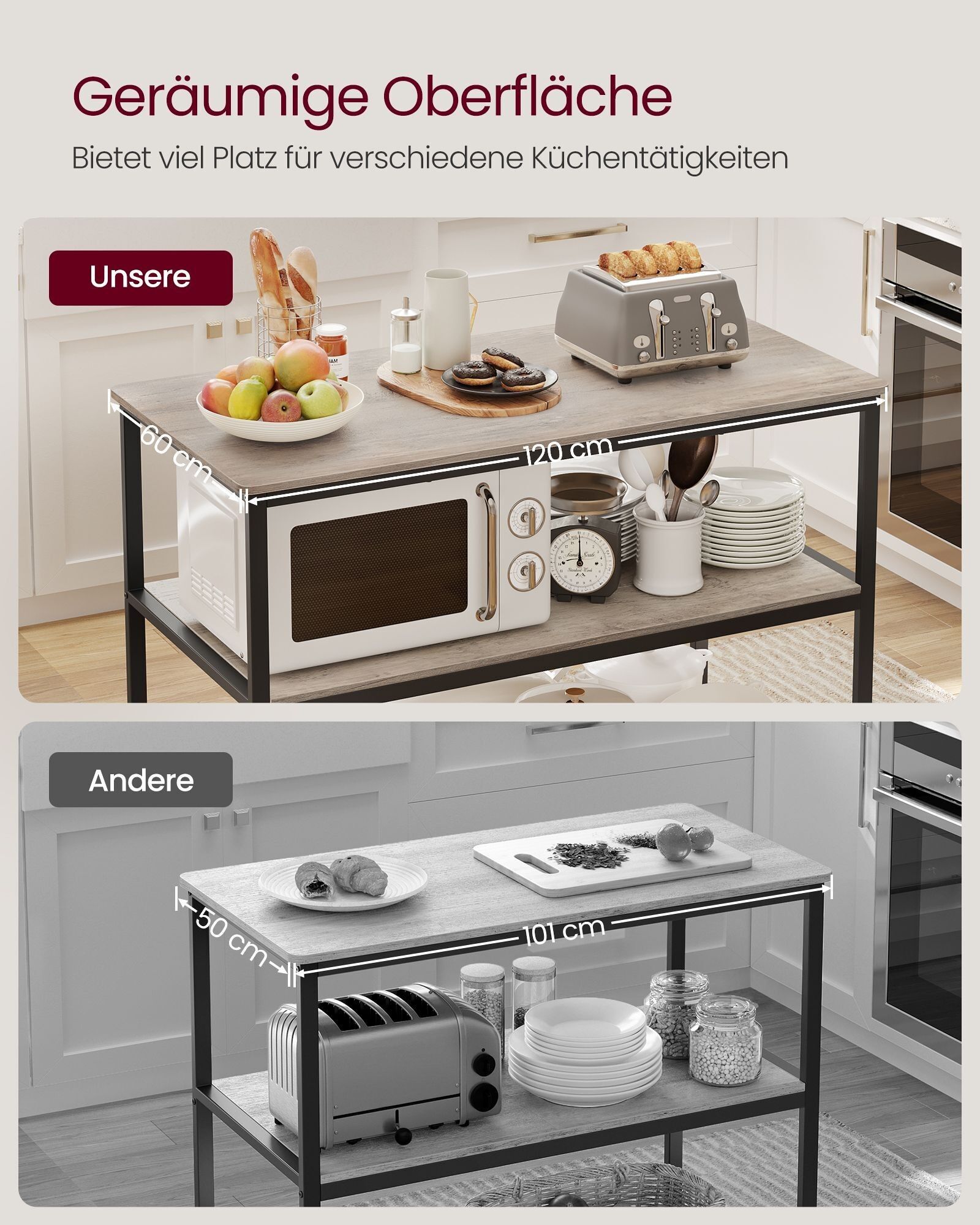 Étagère de cuisine 3 parties 60 x 120 x 90 cm Industriel