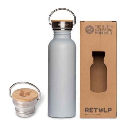 Botella de acero resistente con tapón de bambú - Urban botella grande 750 ml Gris claro