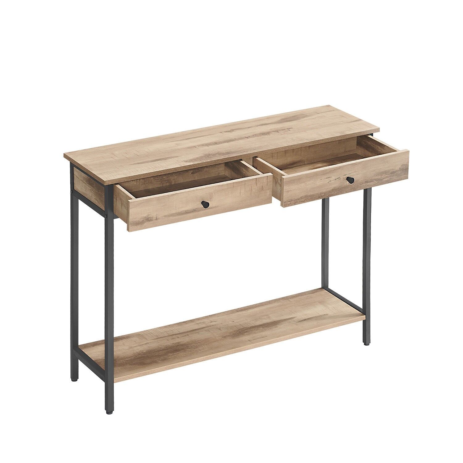 Console 2 tiroirs, marron camel et noir encre - 30 x 100 x 80 cm