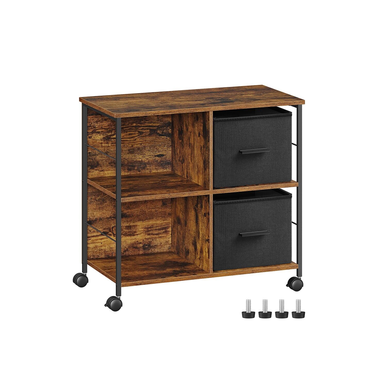 Bureau avec 2 housses en tissu, format lettre, tons marron vintage et noir - 37,5 x 73,5 x 69 cm
