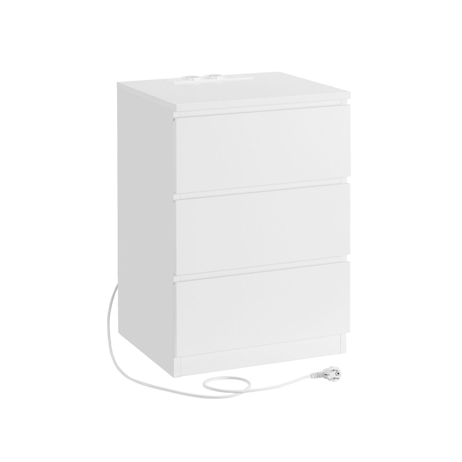 Tavolino con 2 prese per la camera da letto, Cloud White - 35 x 40 x 59 cm