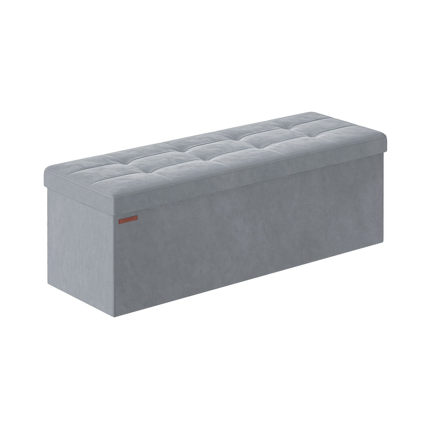 Panca d'ingresso in velluto con vano contenitore, grigio tortora – 38 x 110 x 38 cm