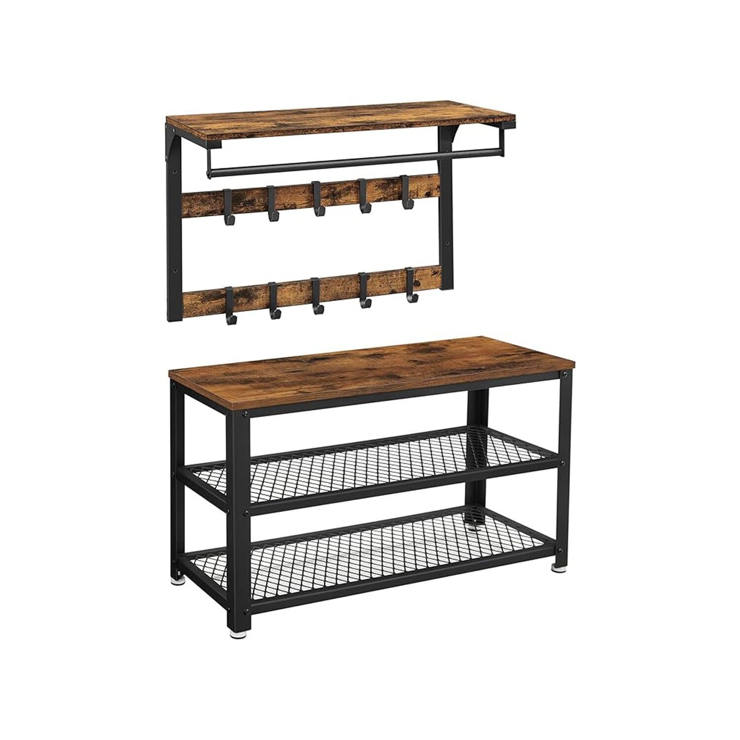 Appendiabiti da parete con struttura in metallo vintage marrone nero