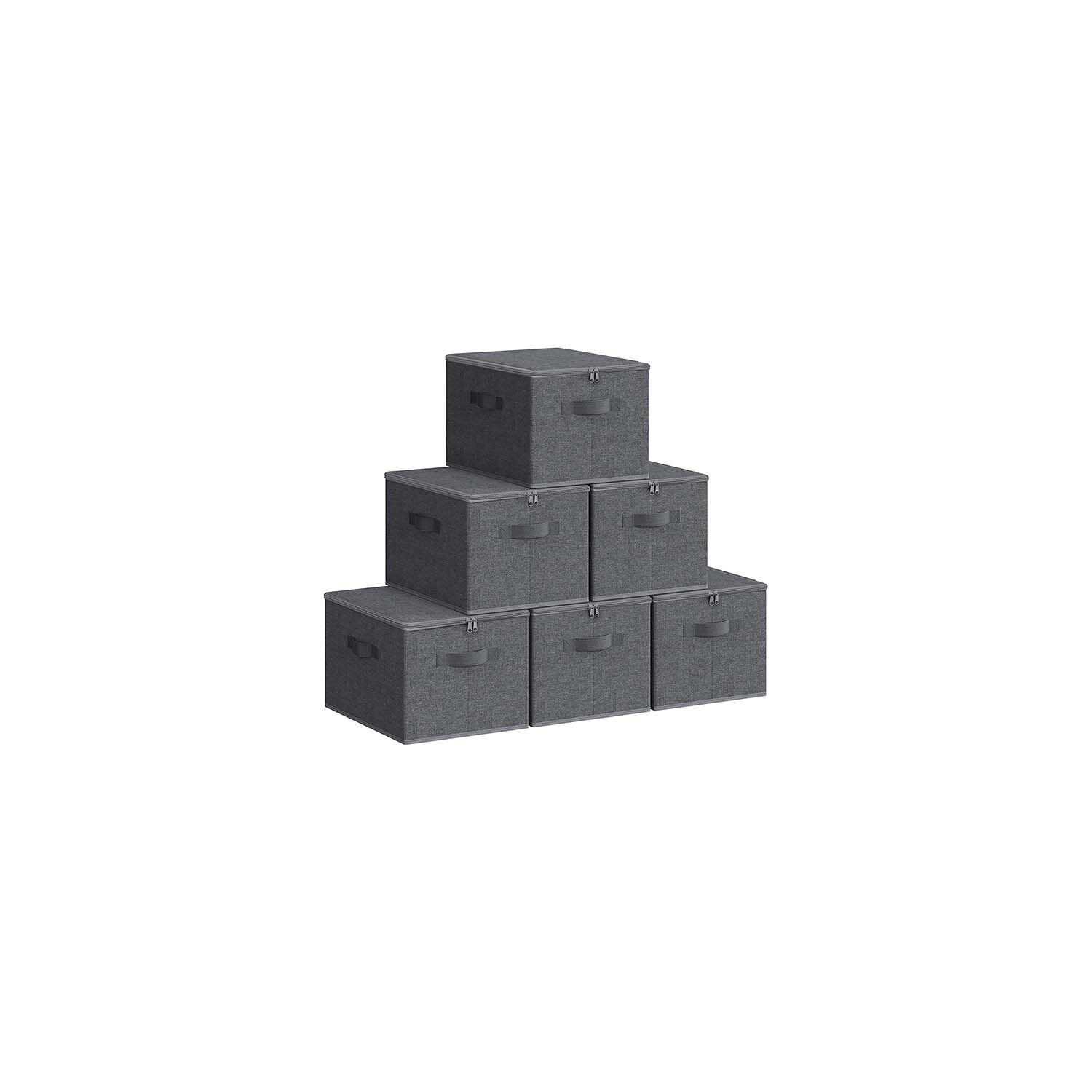 Scatola portaoggetti con coperchio, set da 6, grigio ardesia - 40 x 30 x 25 cm