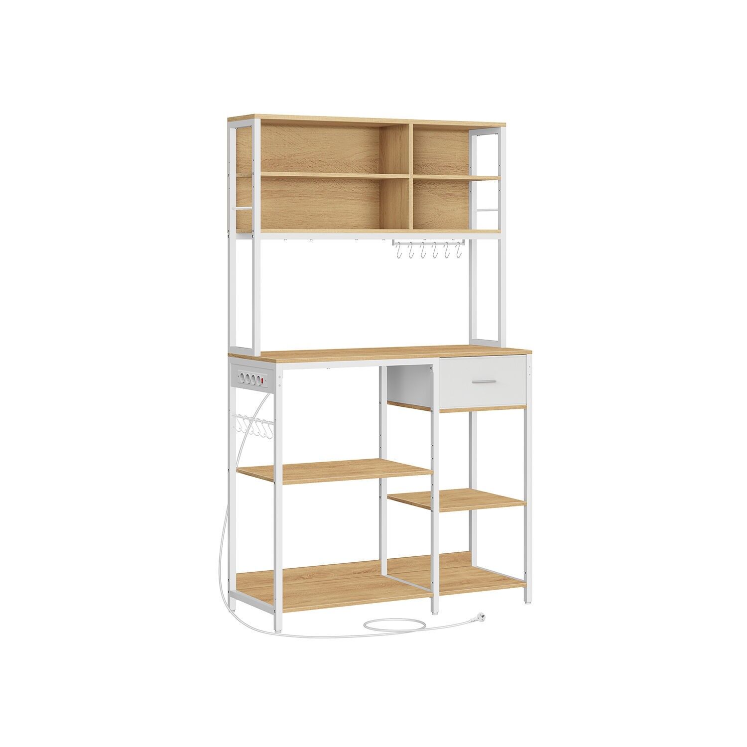 Ripiano per microonde con ripiani regolabili, color oro, bianco nuvola - 40,5 x 110 x 180,4 cm