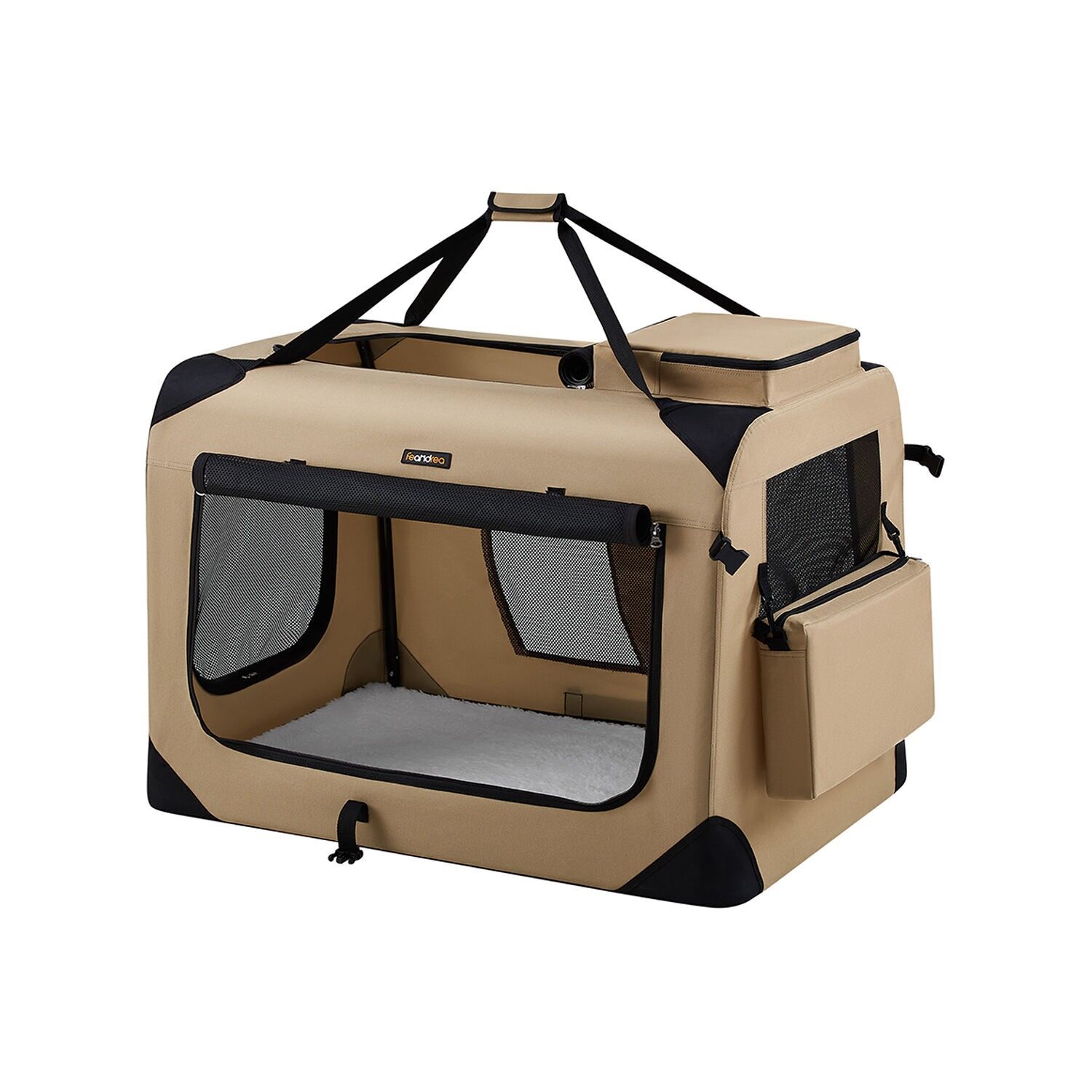 Gabbia per cani XXL in tessuto Oxford con maniglia per il trasporto, marrone cammello - 60 x 40 x 40 cm