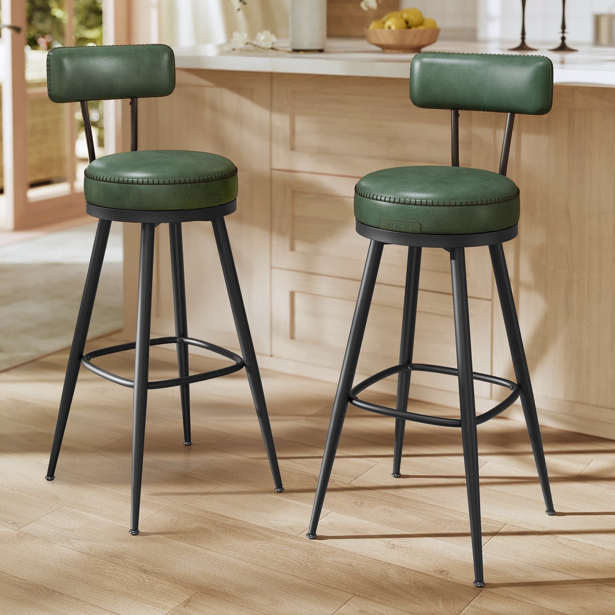 Collezione EKHO - Set di 2 sgabelli da bar con schienale girevole, verde bosco - 65 cm