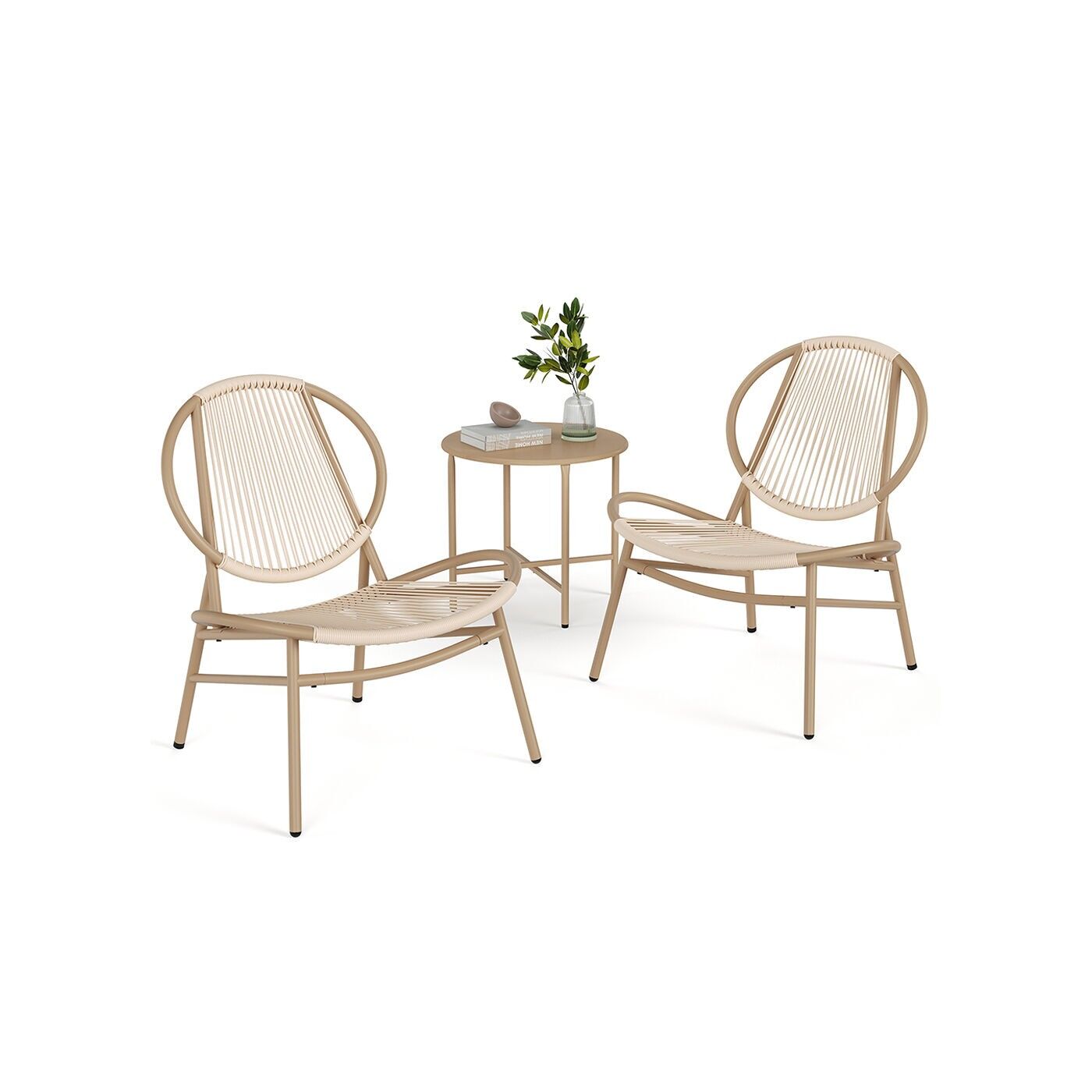 Set di mobili da balcone con tavolo e 2 sedie color cammello - 50 cm