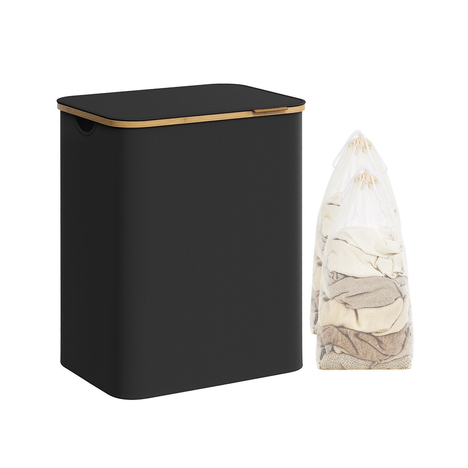 Cesto portabiancheria con 2 scomparti e coperchio, nero - 52 x 38,5 x 70,5 cm