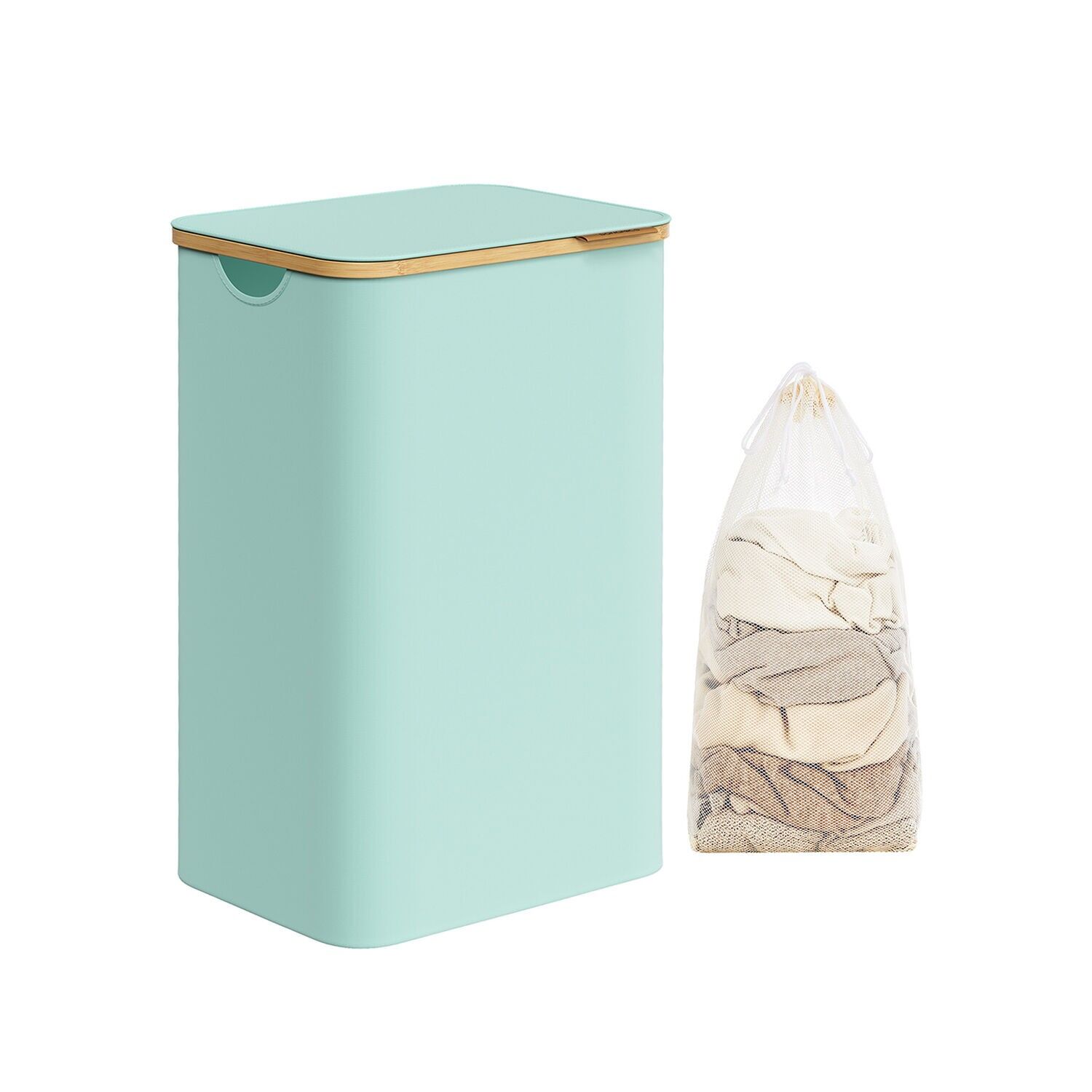 Cesto portabiancheria da 90 litri con sacco portabiancheria verde menta – 42 x 32 x 70,5 cm