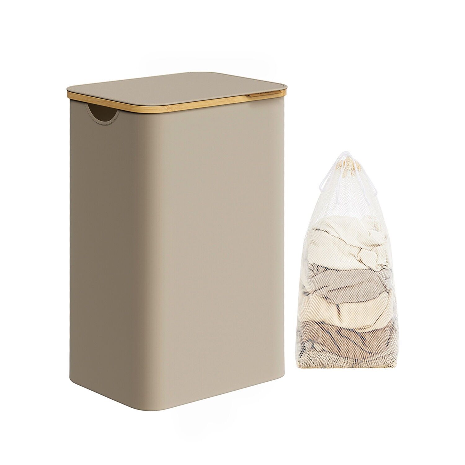 Cesto portabiancheria da 90 litri con sacco portabiancheria rimovibile, marrone cammello – 42 x 32 x 70,5 cm