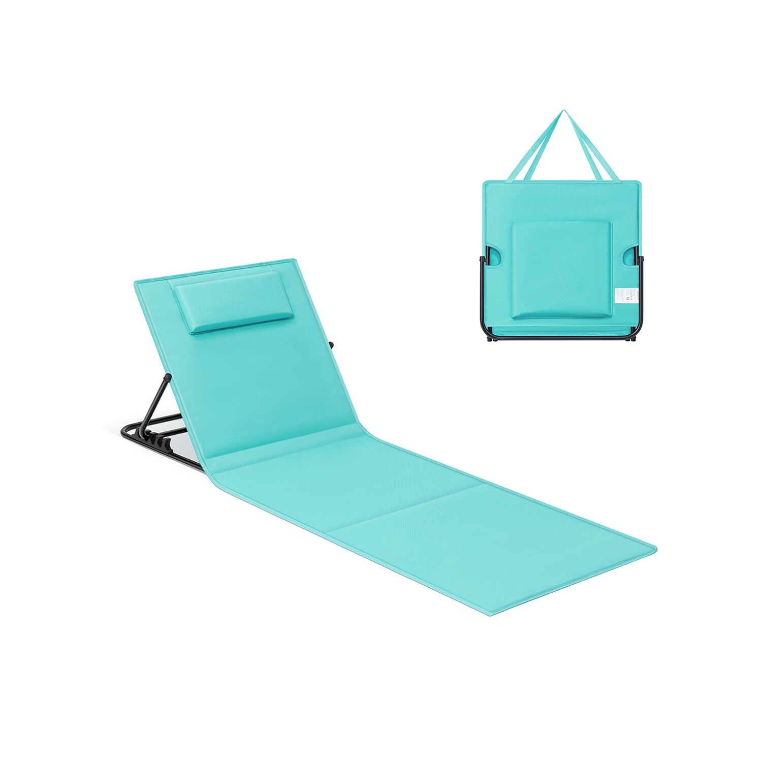 Sedia da spiaggia con maniglia e schienale regolabile, blu mare - 158 x 55 cm