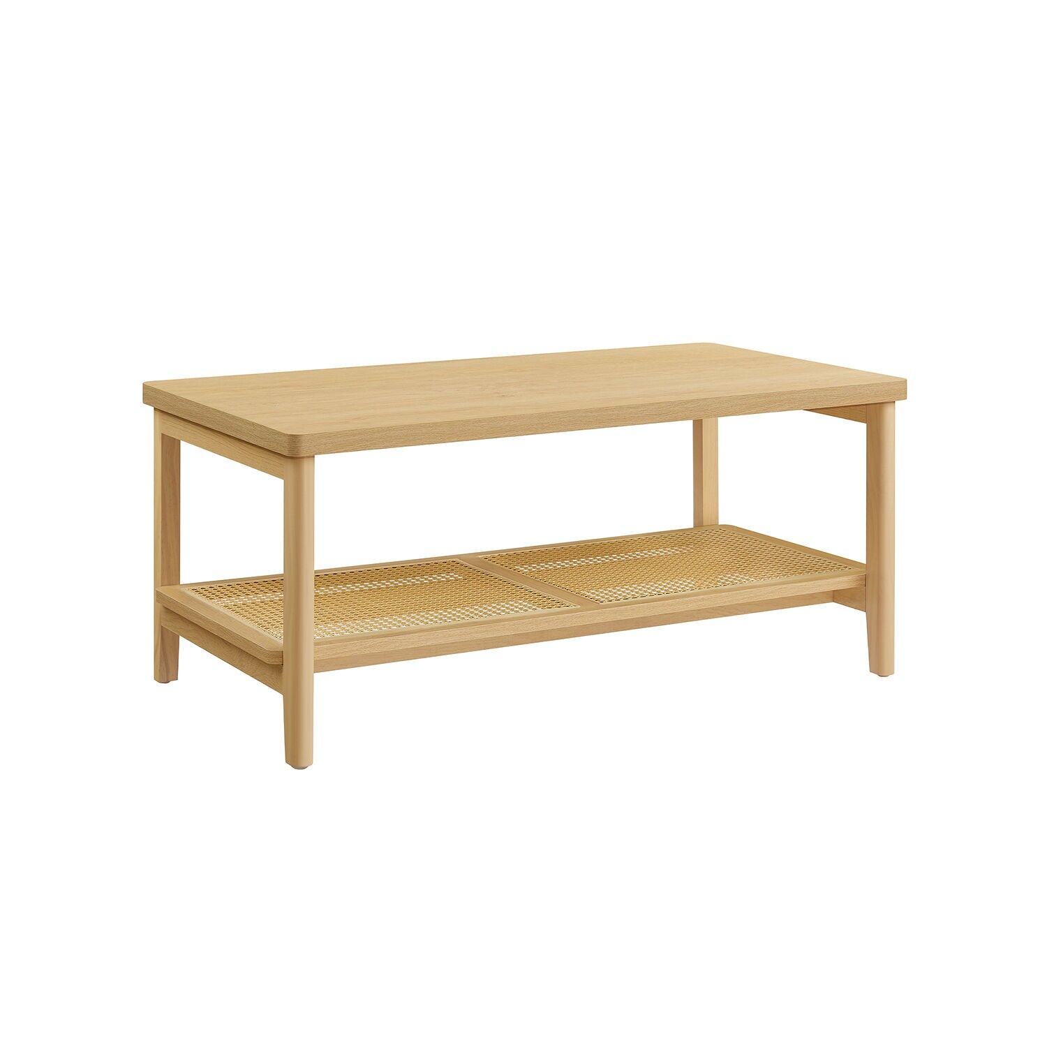 Tavolino da caffè a 2 ripiani con contenitore in stile boho – 55 x 100 x 45 cm