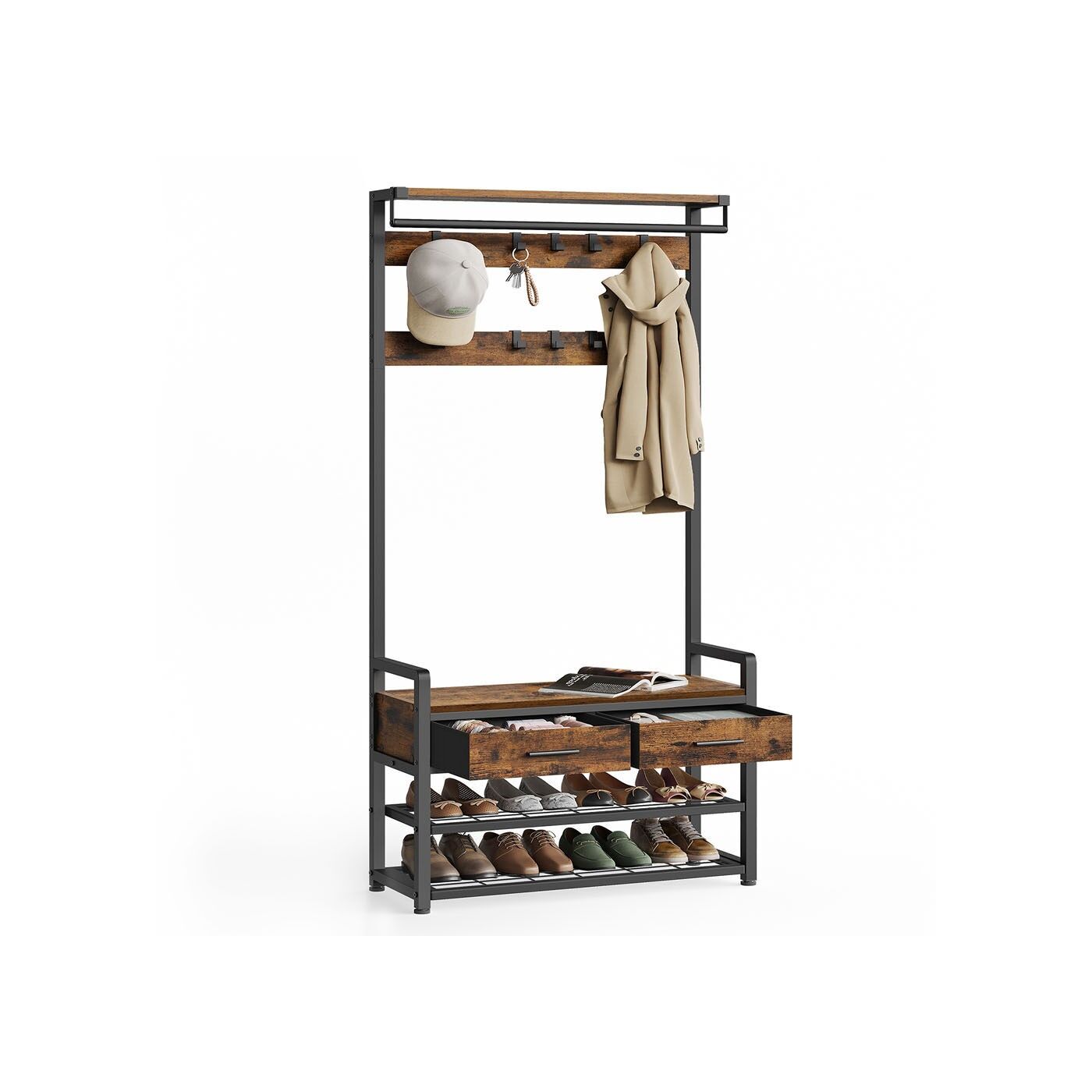 Armadio con panca estraibile e 10 ganci - 30 x 80,4 x 181,6 cm