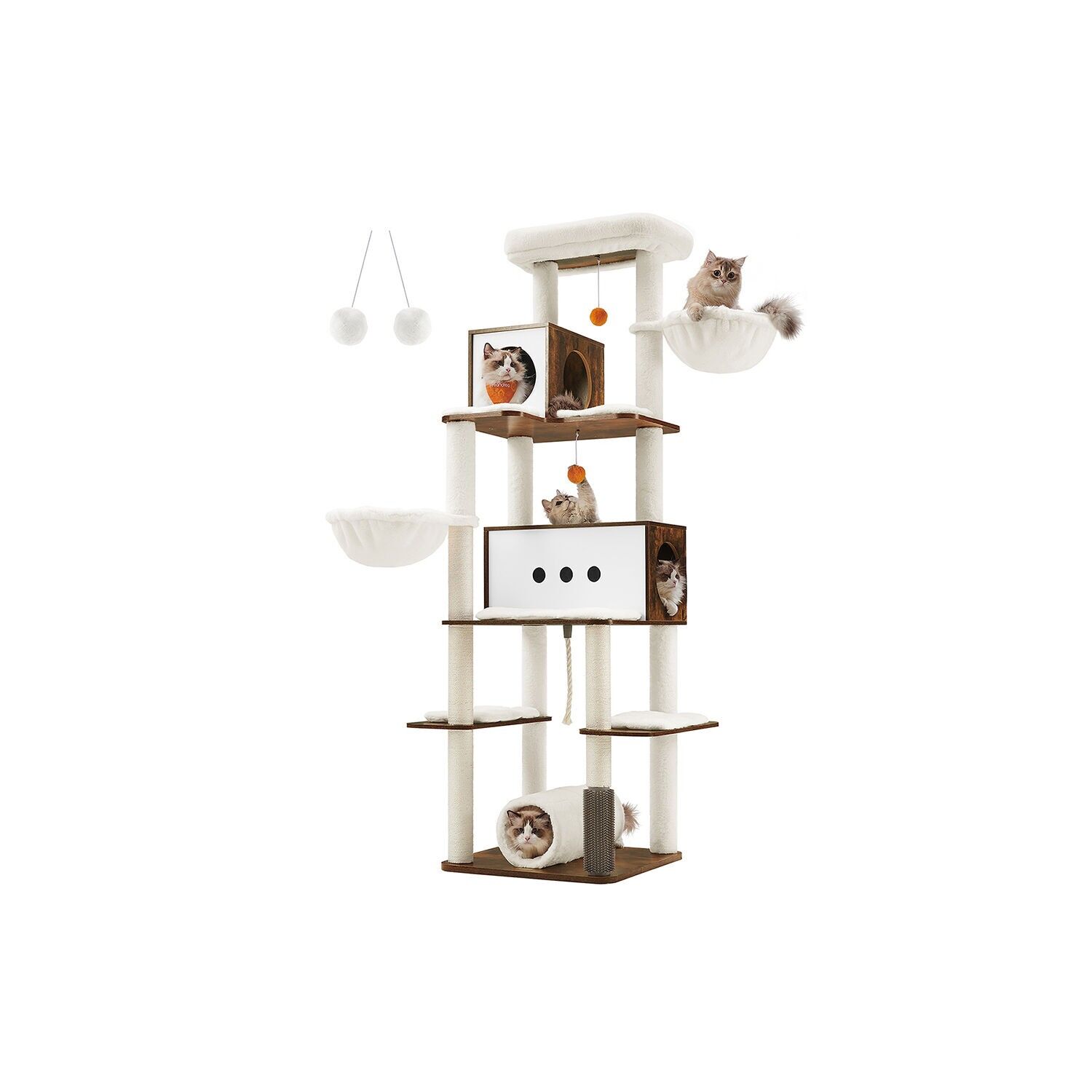 Tiragraffi con 2 grotte e 2 lettini Vintage Brown - 197 cm