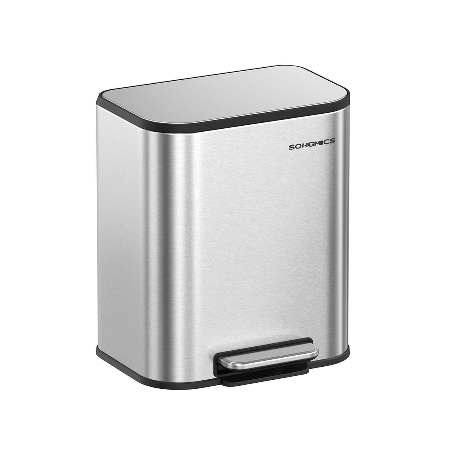 Pattumiera da 20 litri con coperchio argento metallizzato - 36,6 x 30 x 42,5 cm