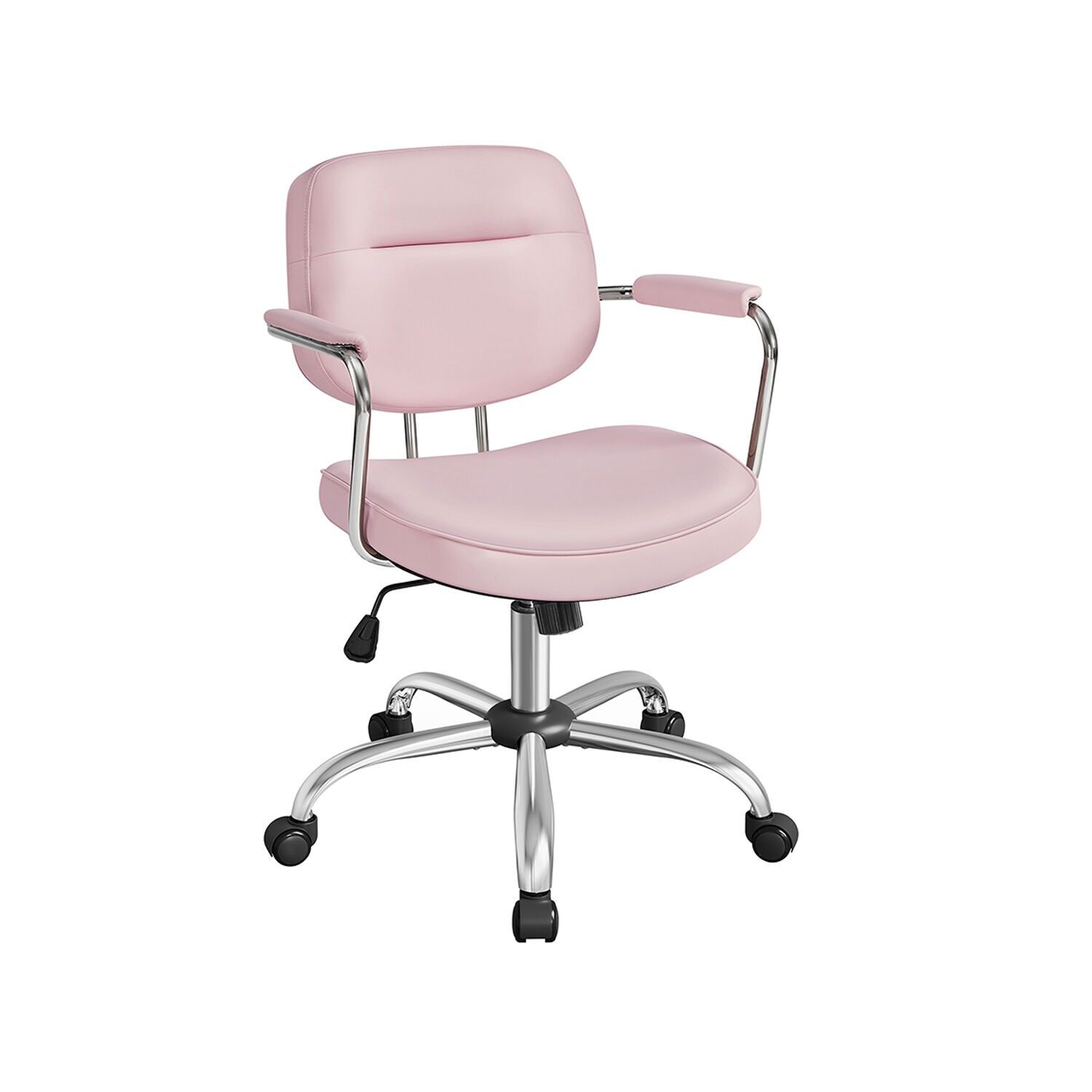 Sedia da ufficio in PU con braccioli rosa pastello - 53 cm