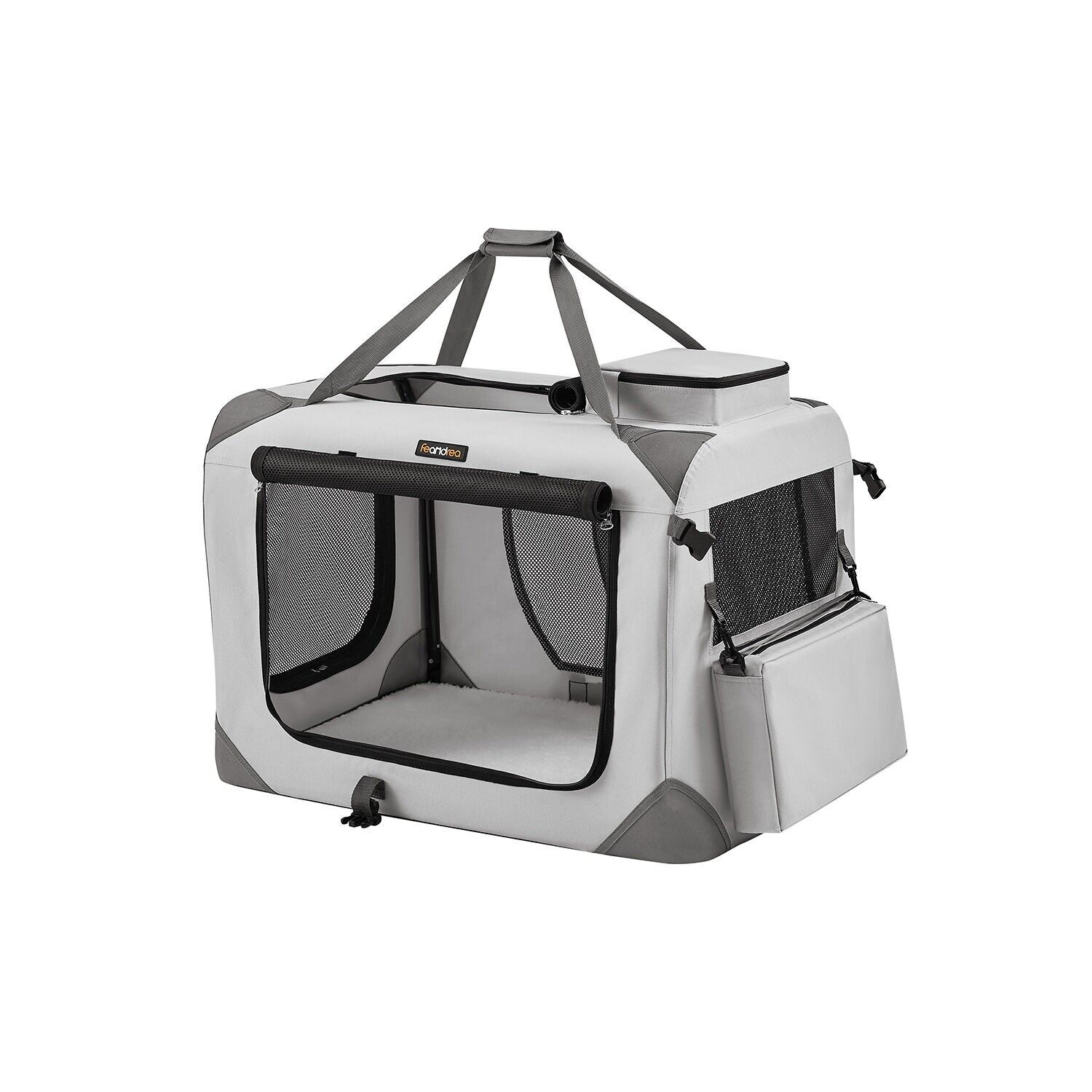Gabbia per cani L in tessuto Oxford con maniglia per il trasporto, grigio fumo – 70 x 52 x 52 cm