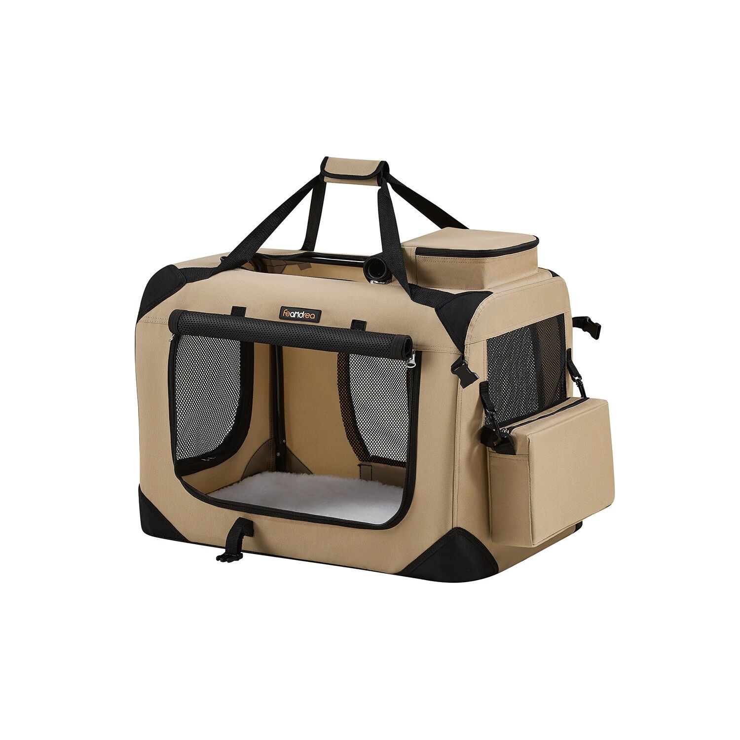 Gabbia per cani M in tessuto Oxford con maniglia per il trasporto, marrone cammello - 60 x 42 x 42 cm