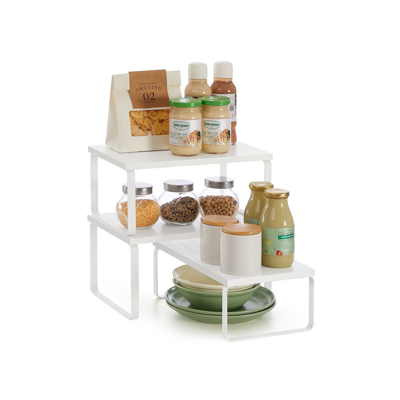 Set porta spezie con 3 aste impilabili ed espandibile Bianco neve - Bianco opaco - 19,5 x 29,7 x 15,8 cm