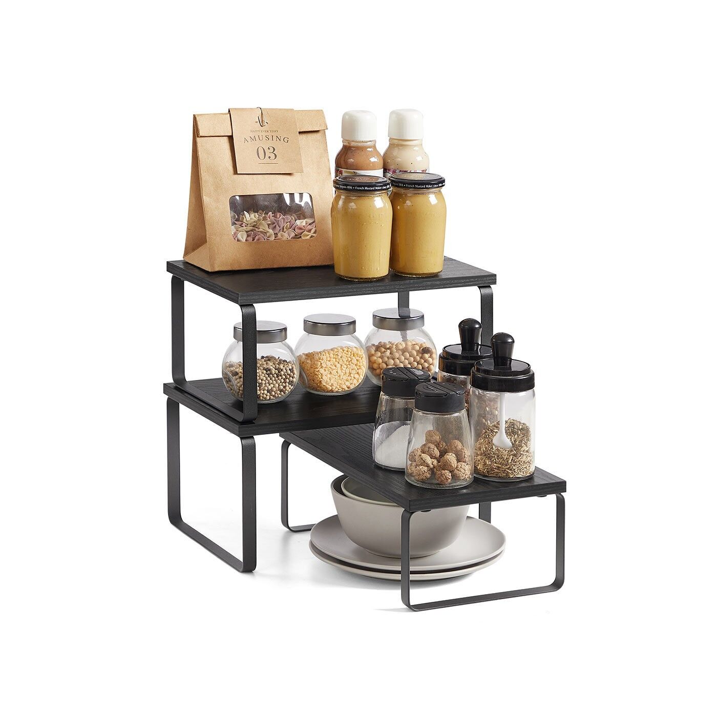 Set porta spezie con 3 aste impilabili e asta estensibile, grigio antracite e nero opaco - 19,5 x 29,7 x 15,8 cm