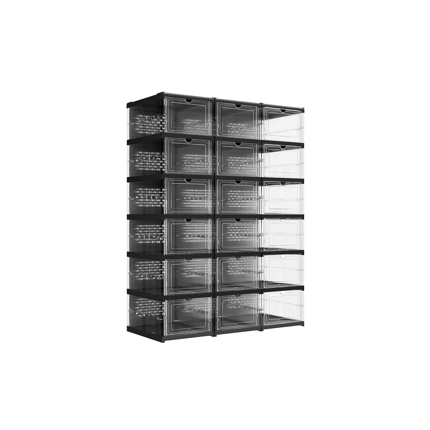 Set di 3 scarpiere con scatole per scarpe nei toni del nero trasparente - 35,5 x 25,5 x 105 cm