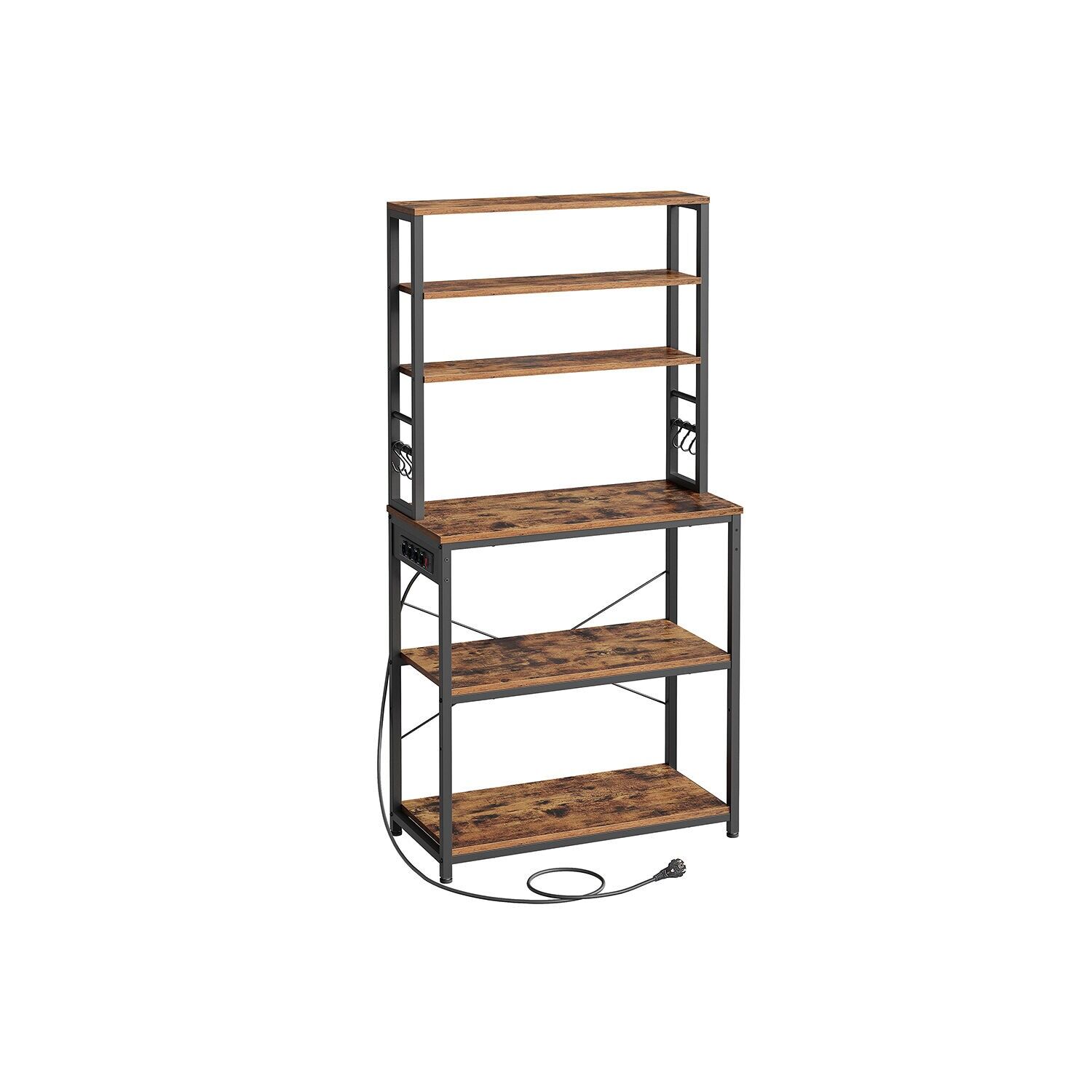 Mensola da cucina con prese elettriche vintage marrone-nero - 40 x 80 x 167 cm