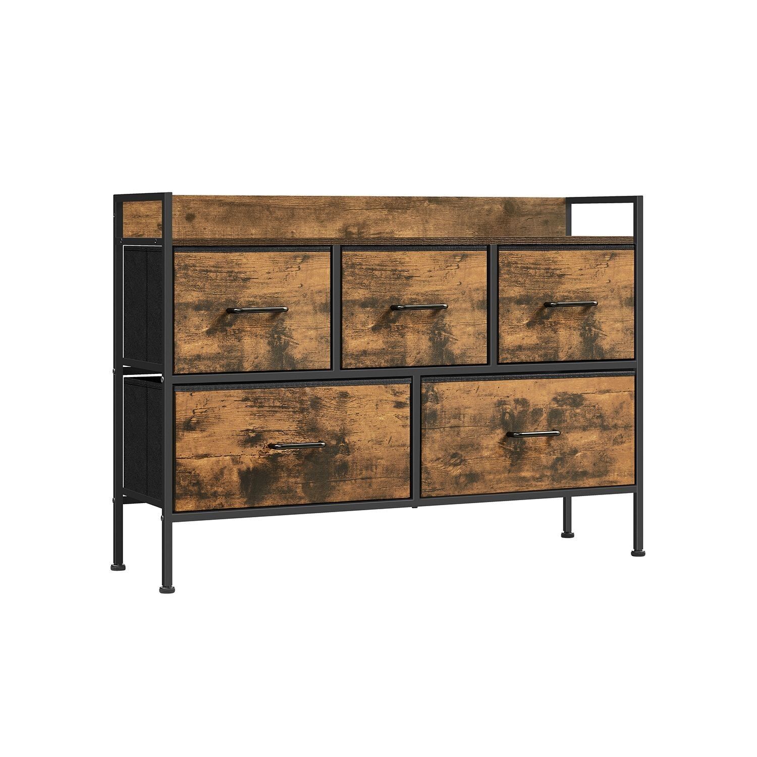 Cassettiera con 5 ripiani in tessuto nei toni vintage del marrone e del nero – 29 x 98,2 x 70 cm