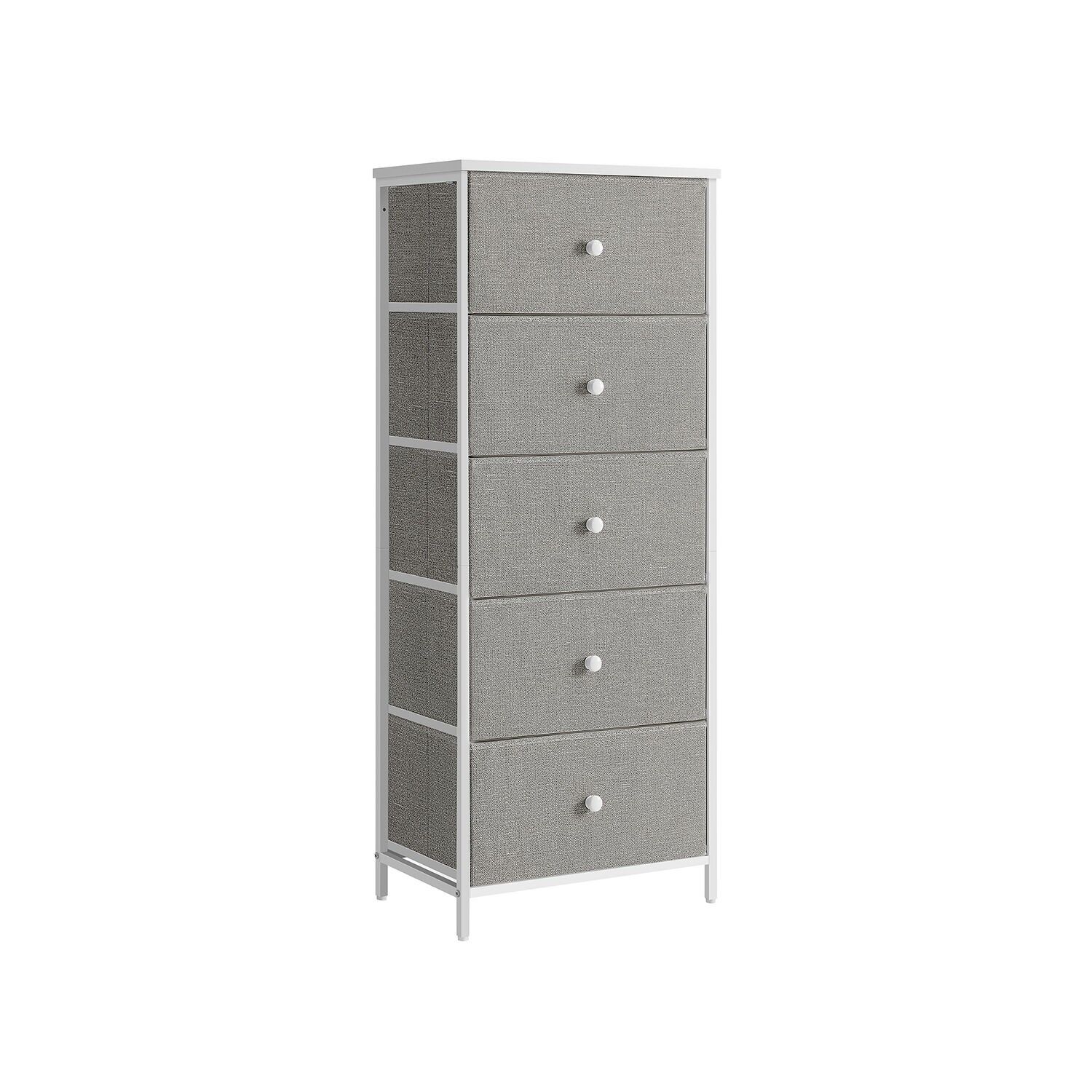 Cassettiera con 5 ripiani in tessuto grigio talpa e bianco crema - 29,8 x 45 x 112,3 cm