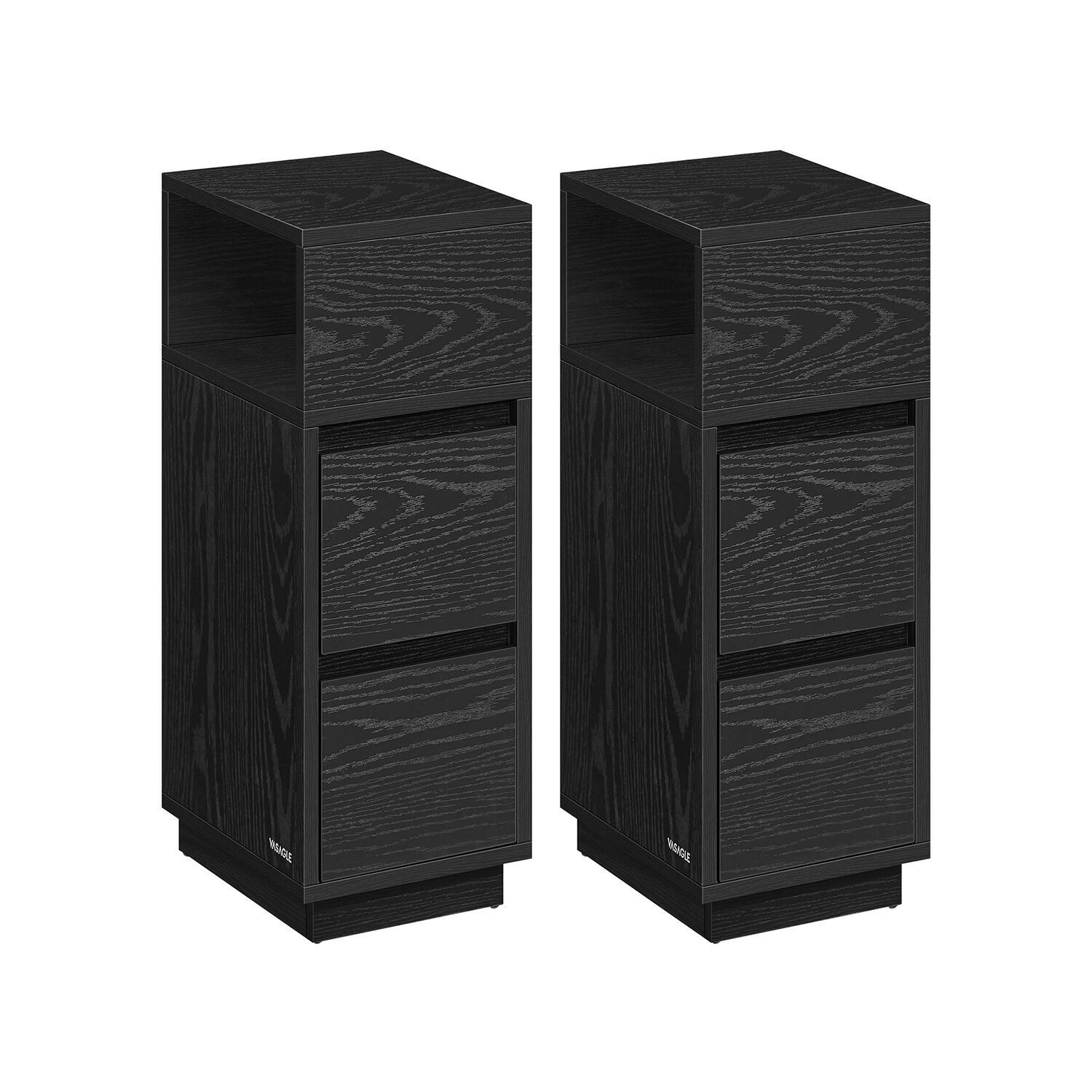 Set di 2 comodini stretti con cassetti in ebano nero - 30 x 25 x 65 cm